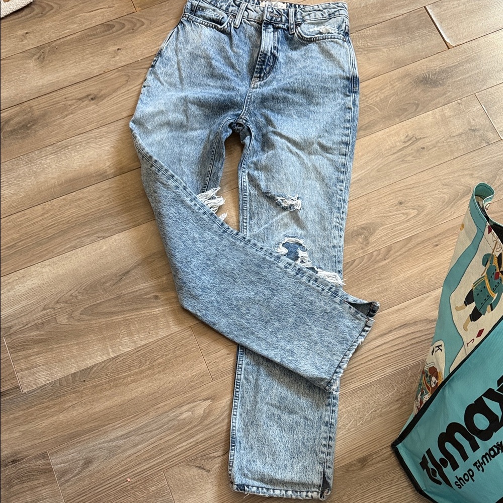 We The Free High-Rise Light Blue Distressed Straight Jeans